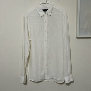 Michael Kors White 100% Linen Button Up Shirt L Tailored Classic Fit